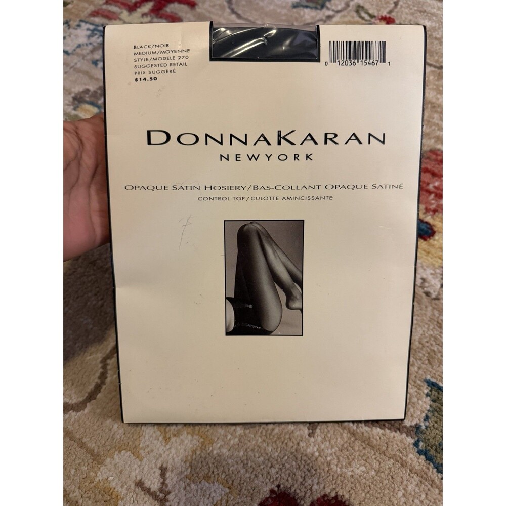 Donna Karan Opaque Satin Control Top Pantyhose Black Size M #270 NEW